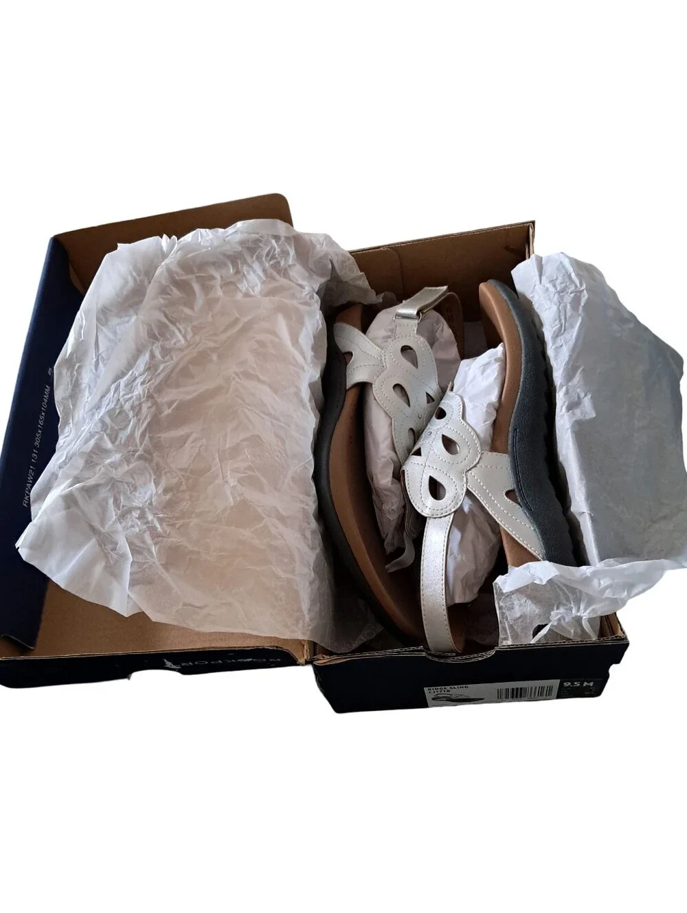 Rockport Ridge Slingback Laser Cut Silver Women Sandals Size 9.5M New With Box
